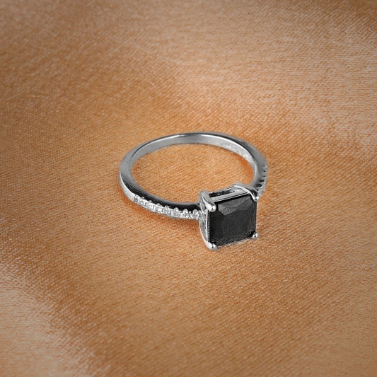 silver black stone ring