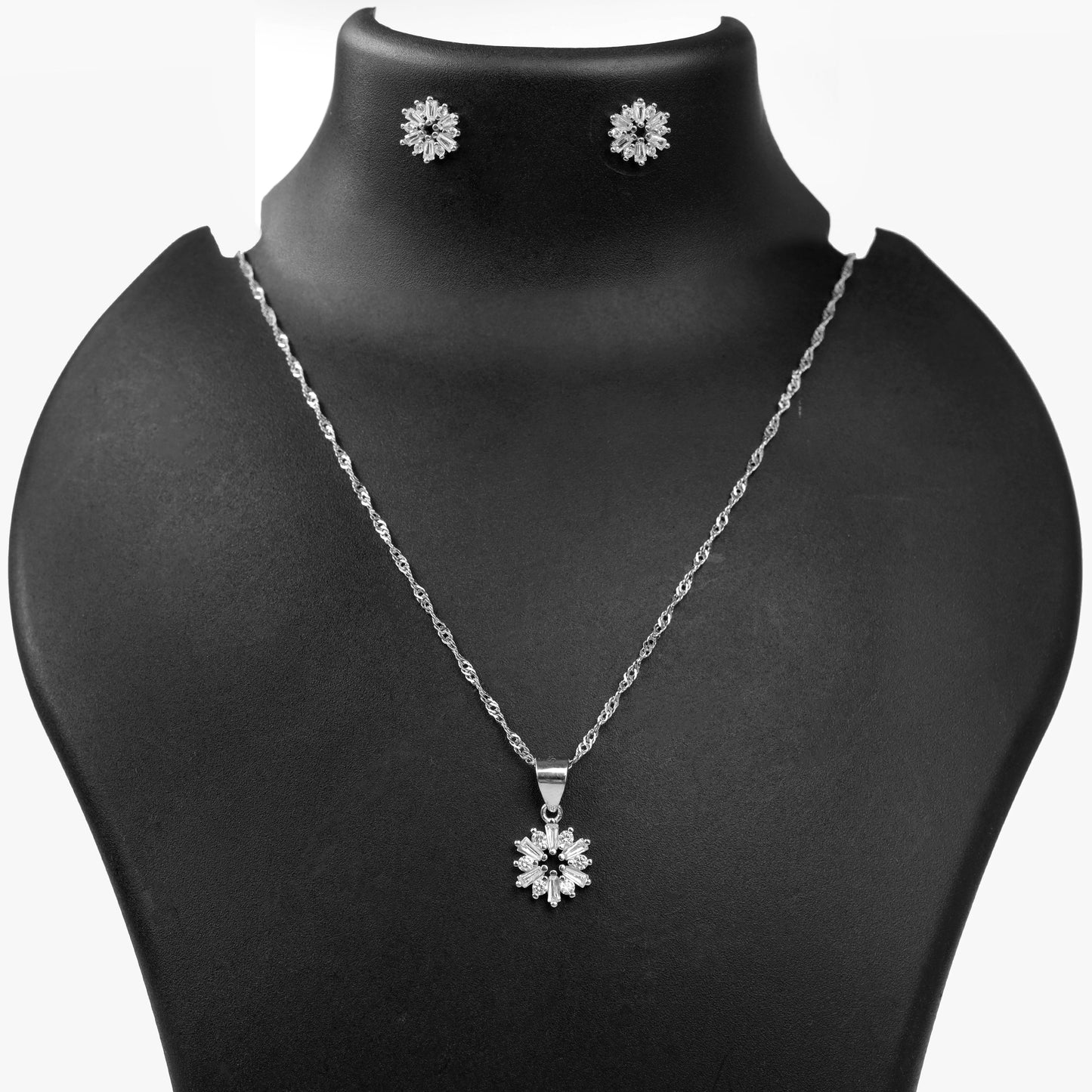silver star petal pendant set with chain