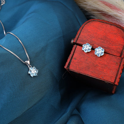 silver cute flower pendant set with chain