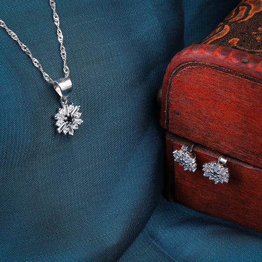 silver star petal pendant set with chain