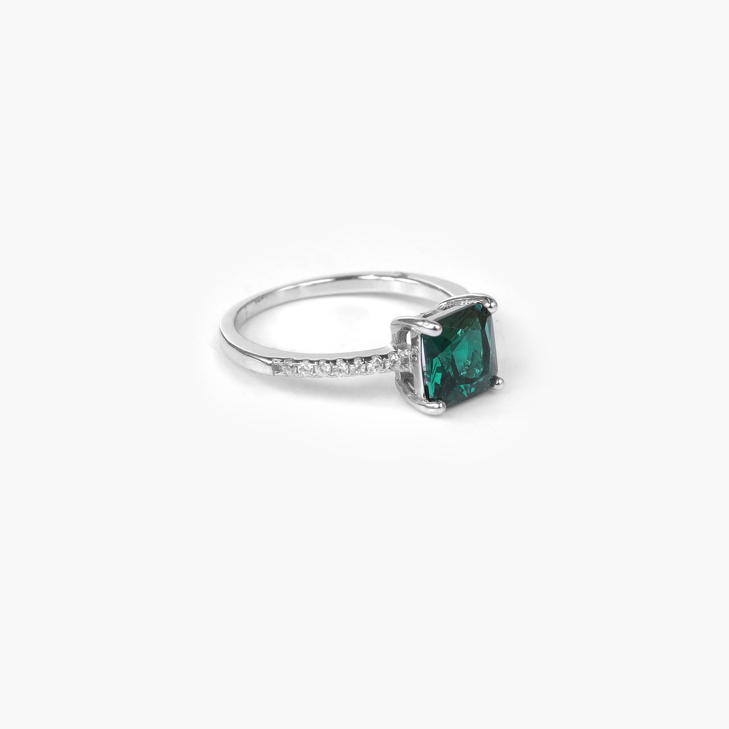 silver leaf green stone ring