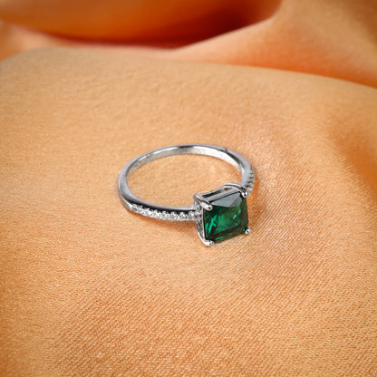 silver leaf green stone ring